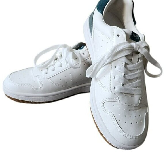J Crew Factory Women's White with Green Like-New Leather Uppers Preppy Sneaker W - Picture 9 of 9